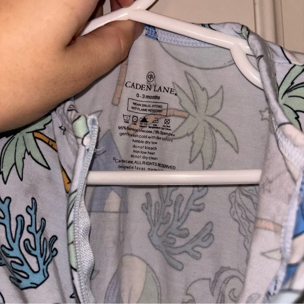 Caden Lane Tiny Tides Bamboo Blue Nautical Zip Footie Pajamas 0-3 Months
